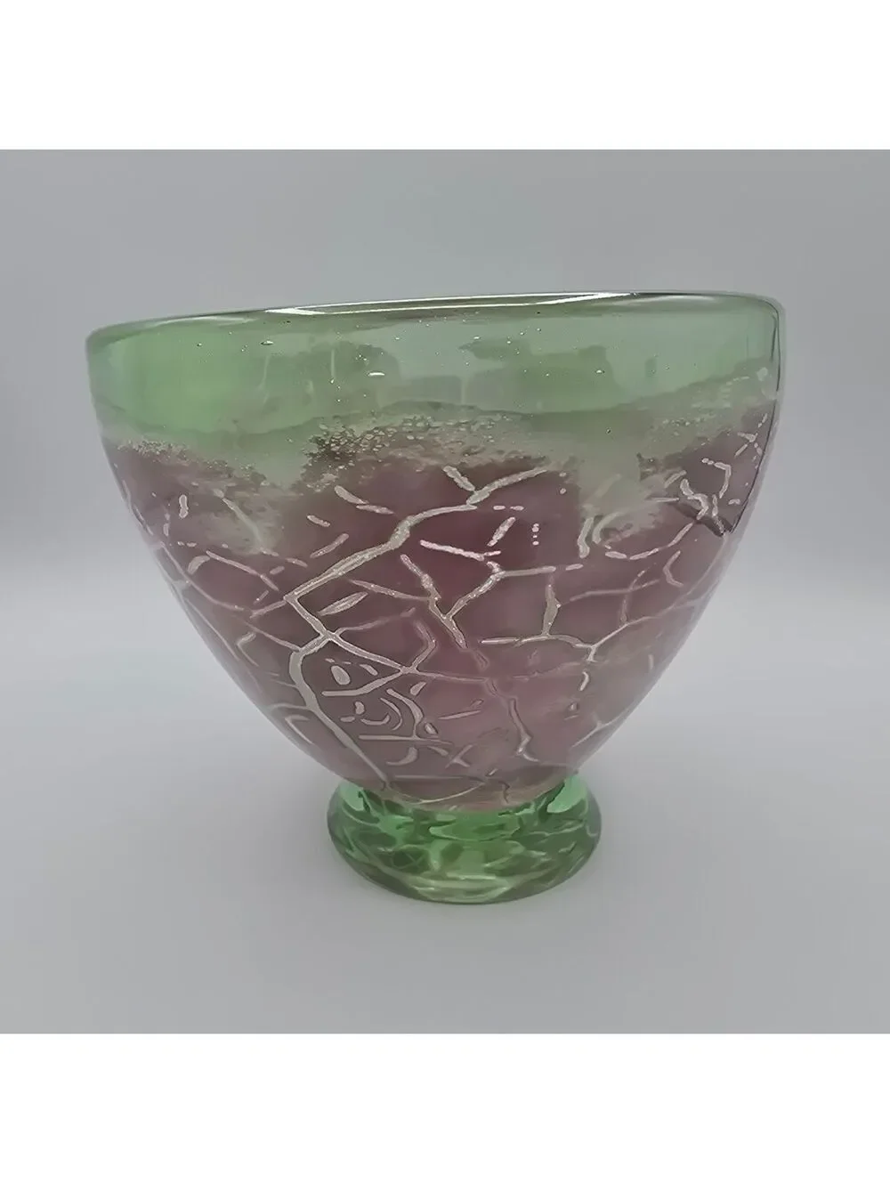 1997 Lucy Chamberlain Signed Ikora Art Glass Bowl Pink Green Studio Glass